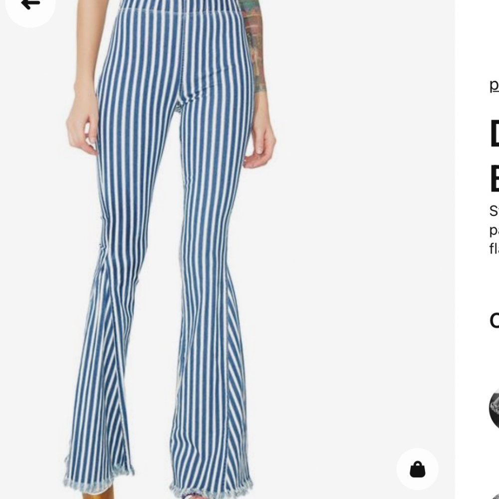 Show Me Your MuMu Blue & White Striped High Rise Flare Jeans Size S